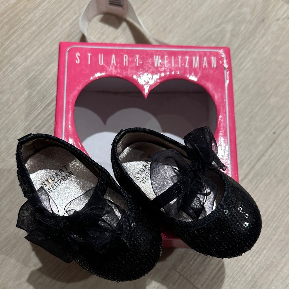 Stuart Weitzman Black Glitter Kids Dress Shoes